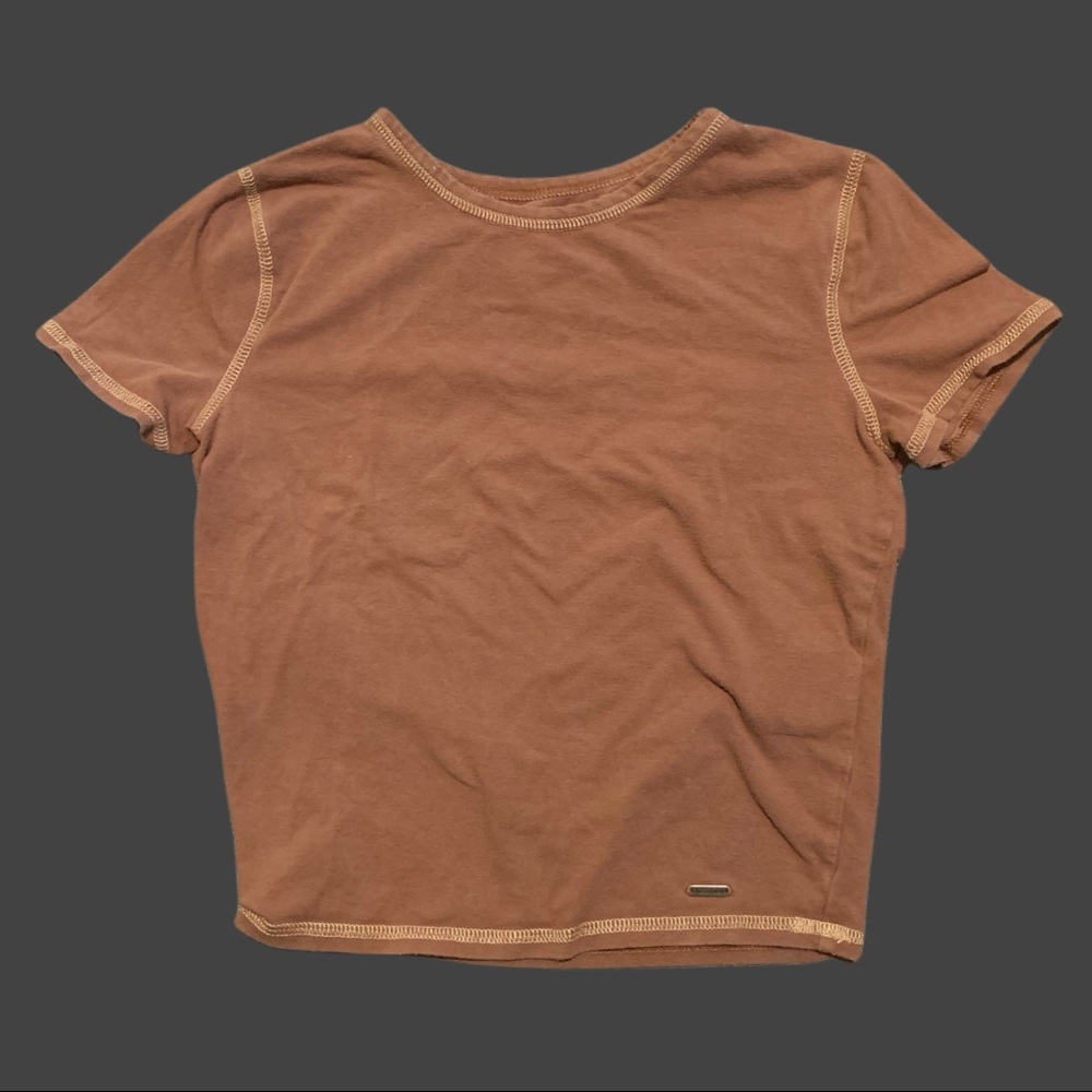 🍂DEADSTOCK! hollister brown must-have fairy grunge white stitch baby tee XS